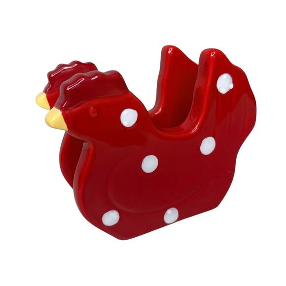Sur La Table Red Polka Dot Chicken Ceramic Napkin Holder Farmhouse Kitchen Decor - Picture 1 of 13